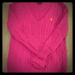 Ralph Lauren Sport Pink Vneck Sweater M